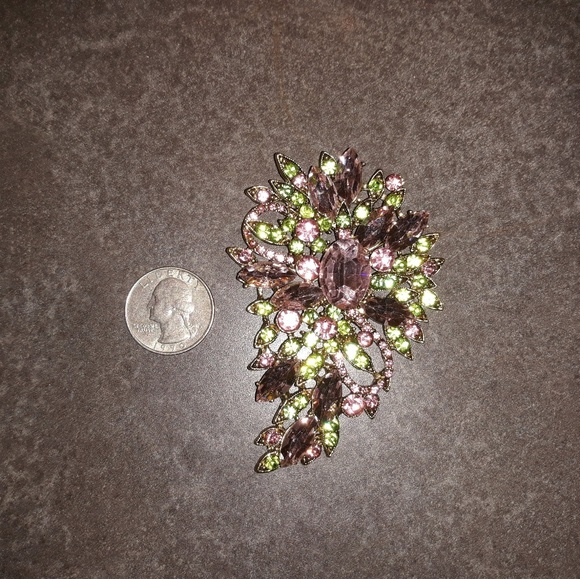 Pink and Green Rhinestone Brooch/Pendant - Picture 1 of 2